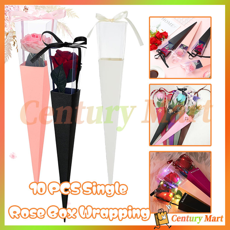 

PROMO!CM Single Rose Box Buket Bunga Plastik Bunga Satuan Box Premium /Bentuk Piramid Segitiga Flower Wrapping Florist MaterialREADY