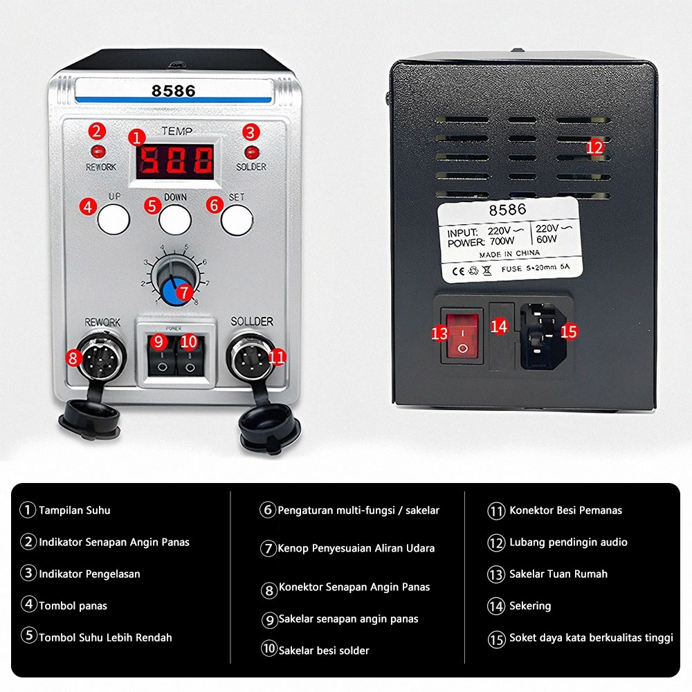 

【Ready COD】Baru 700W Solder Blower Alat Las 8586 Digital Display Desoldering Heat Solder Air Gun Desoldering