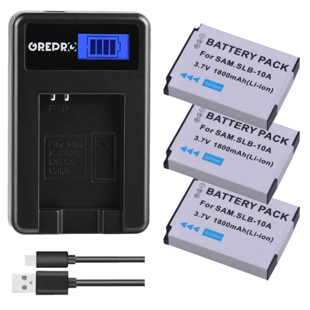 1800mAh SLB-10A SLB10A Battery + SLB 10A Battery LCD  arger for Samsung EX2F HZ15W SL202 SL420 SL620