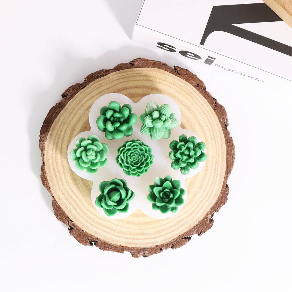 

7-Cavity Succulent Plant Candle Mold Silicone Small Flower Shaped Polymer Clay Epoxy Resin Mold Soap Making DIY Craft Home Decor