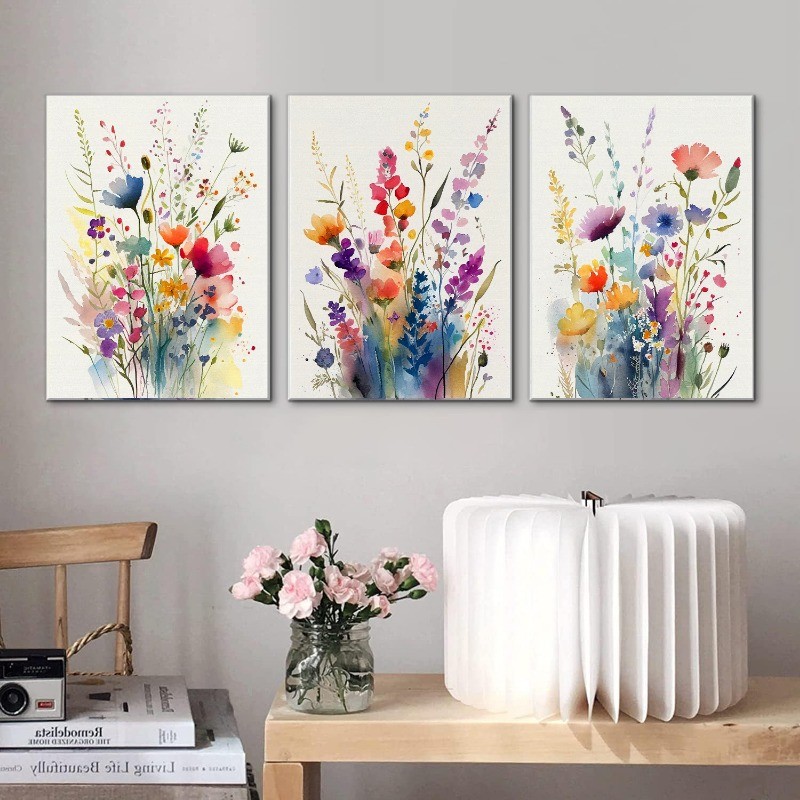 

Set of 3 Wildflowers Watercolour Poster Flower Set Print Decorative Canvas Painting Bedroom Living Room Frameless Wall Art