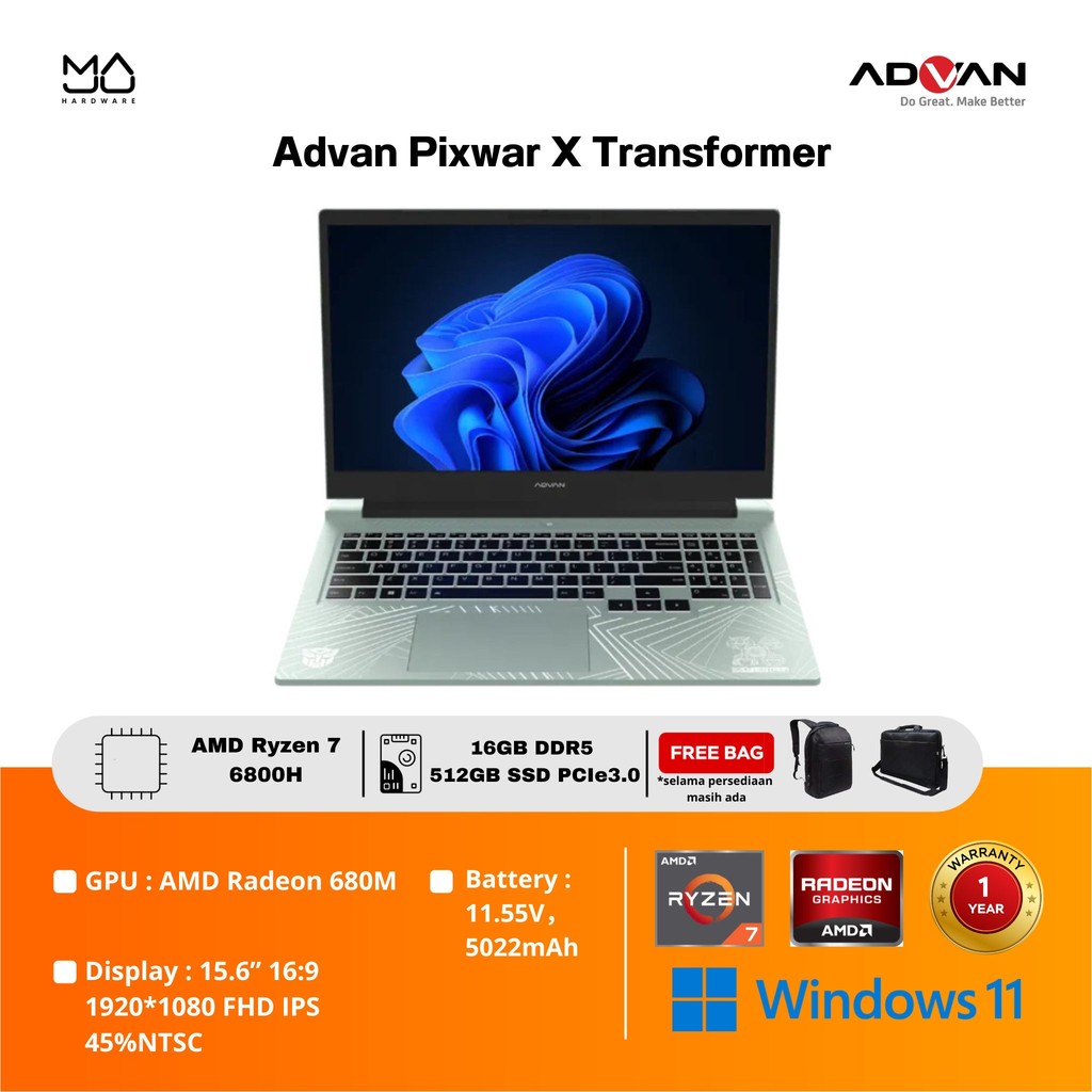 Laptop Advan Pixwar X Transformer AMD Ryzen 7 6800H 16GB SSD 512GB