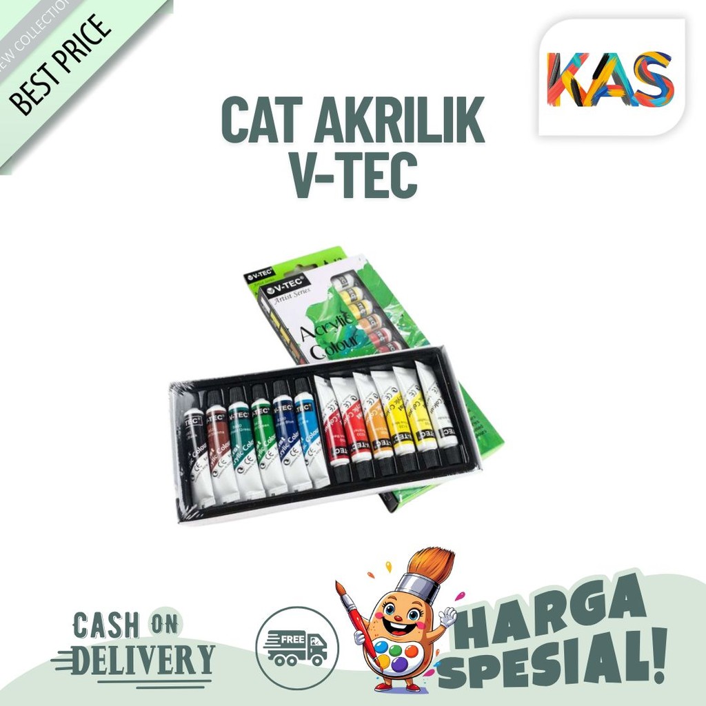 

Cat Akrilik V-TEC VT-612/A Acrylic Colours 12 Warna x 6 ML