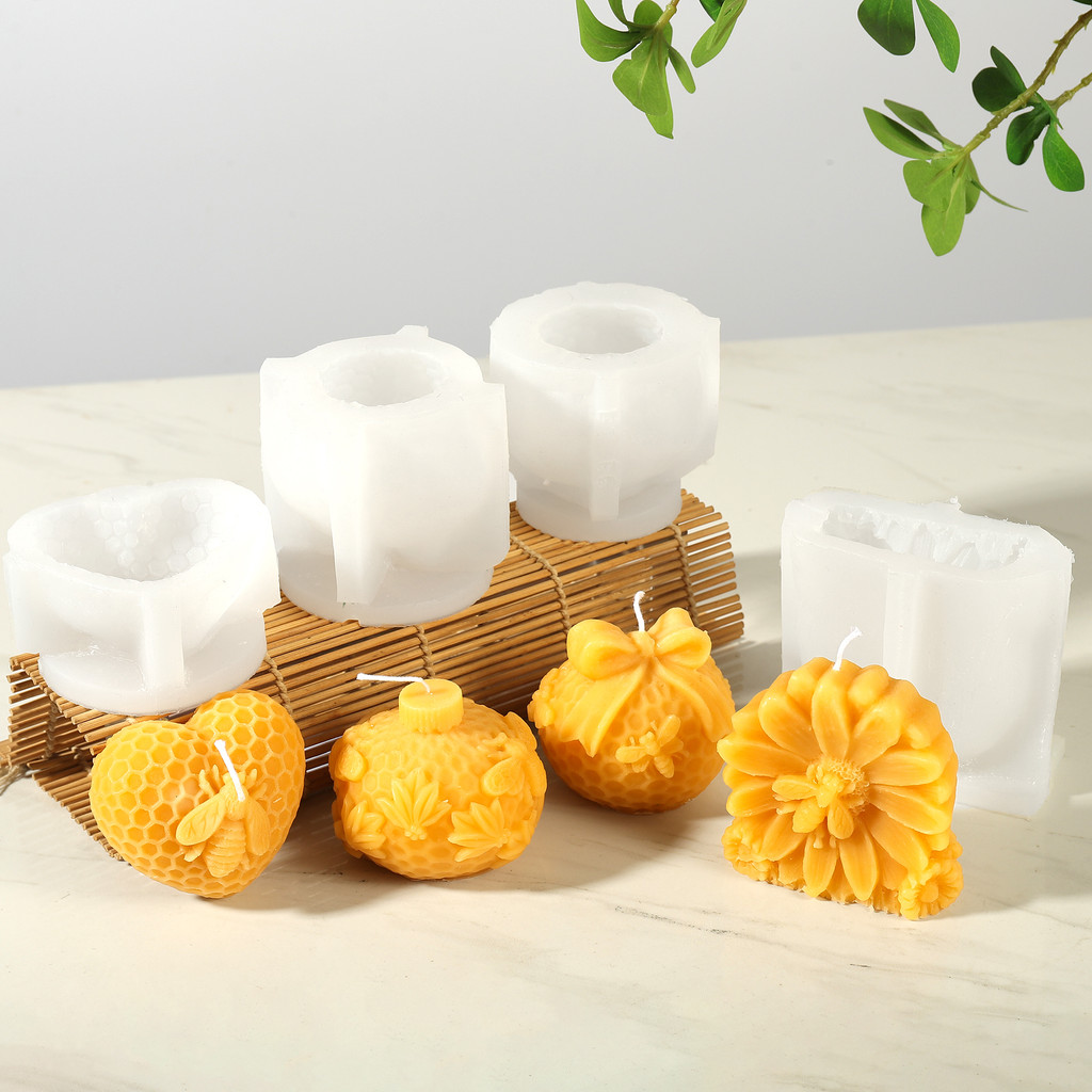 

Bee Honeycomb Candle Mold Silicone Heart & Flower & Grenade & Bowknot shaped Honeycomb Craft Soap Beeswax Resin Molds Home Decor