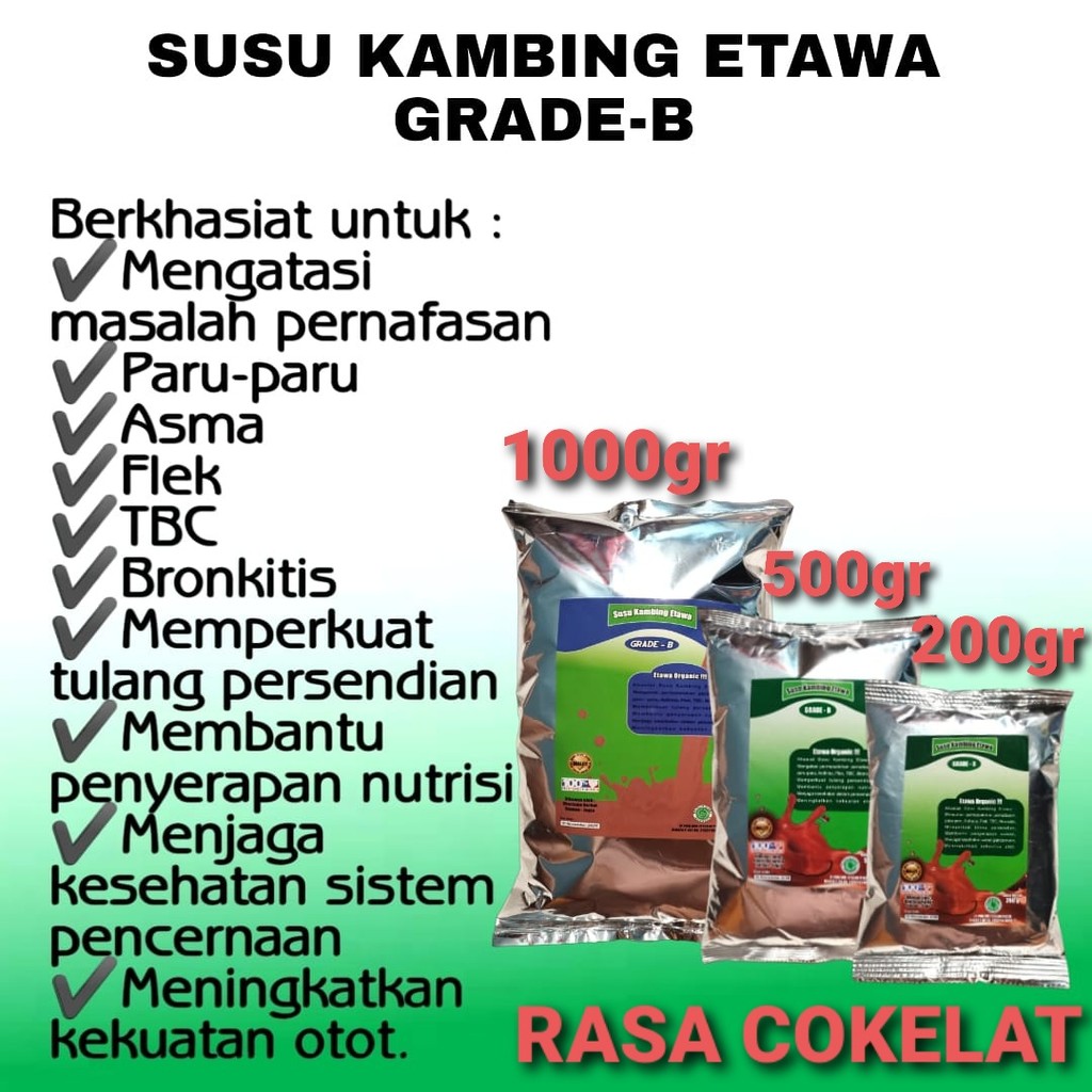 

MURAH SUSU KAMBING ETAWA GRADE B COKLAT 1KG / 500gr /200gr SUSU ETAWA PLUS COLUSTRUM TERAPI FLEK,PARU,ASMA,TBC,OSTEOPOROSIS