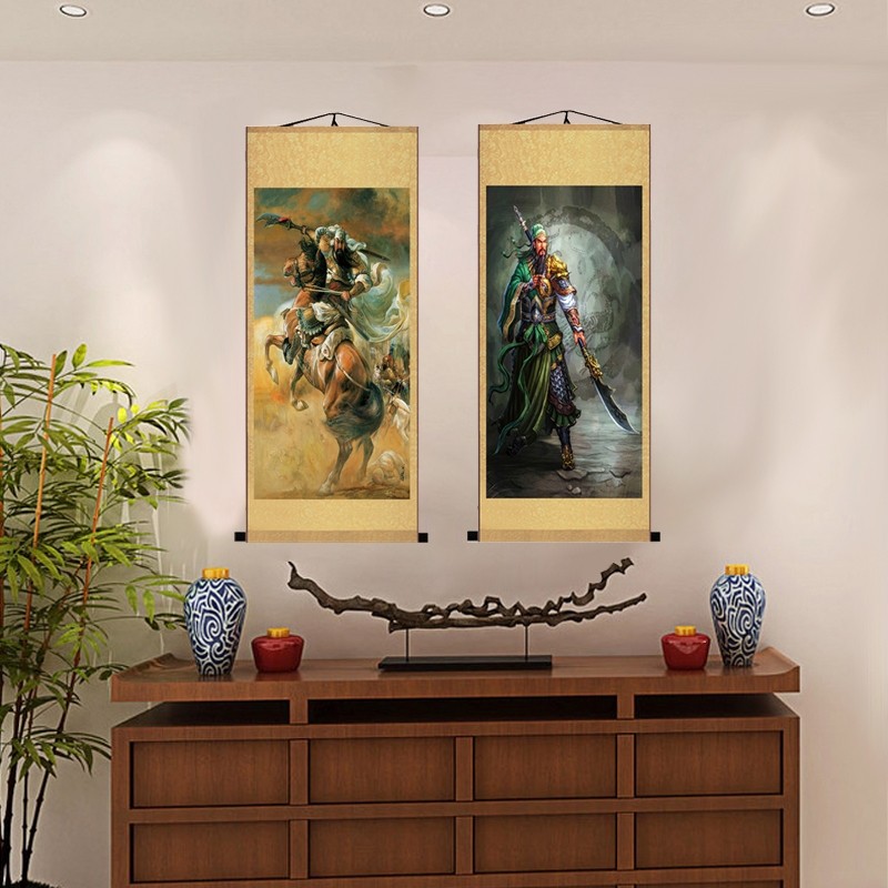 Lukisan Gulungan Klasik Kwan Kong / Gulungan Lukisan Dewa Kwan Kong Sutra30x80CM