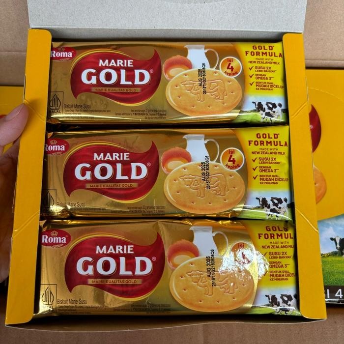 Agen distributor makanan ringan snack cemilan wafer biskuit roma marie gold kuning box sachet pack m