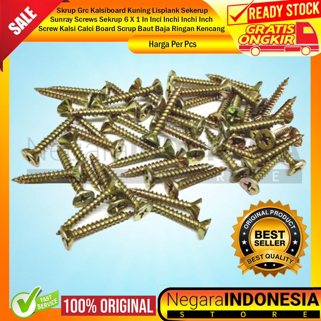 Skrup Grc Kalsiboard Kuning Screws Sekrup 6 X 1 In Inci Inchi Inchi Inch Scrup Baut Papan Baja Ringa