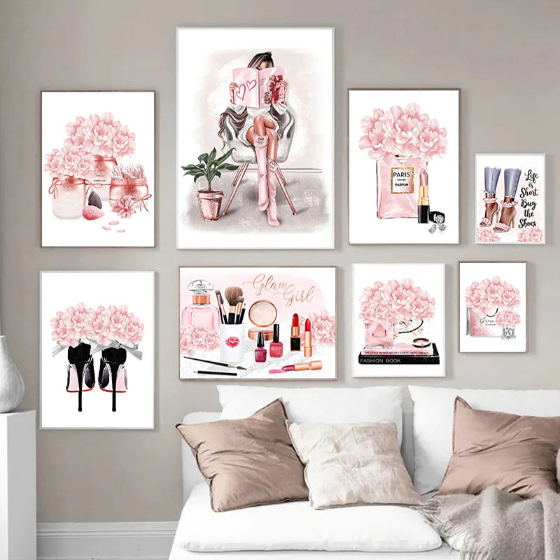

Fashion Perfume Bottom Posters and Prints Modern Flower Makeup Tool Canvas Painting Wall Art for Beauty Room Decoration Gifts
