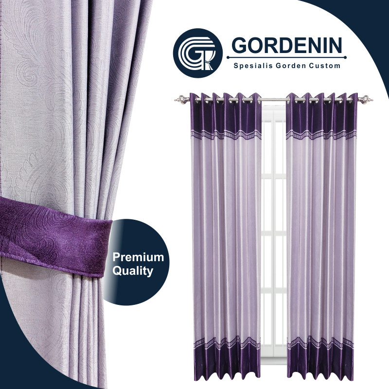 Gorden Blackout Motif Bunga Tulip 6 Gelombang 8 Gelombang Warna Ungu Tua | Tirai Jendela Pintu Co