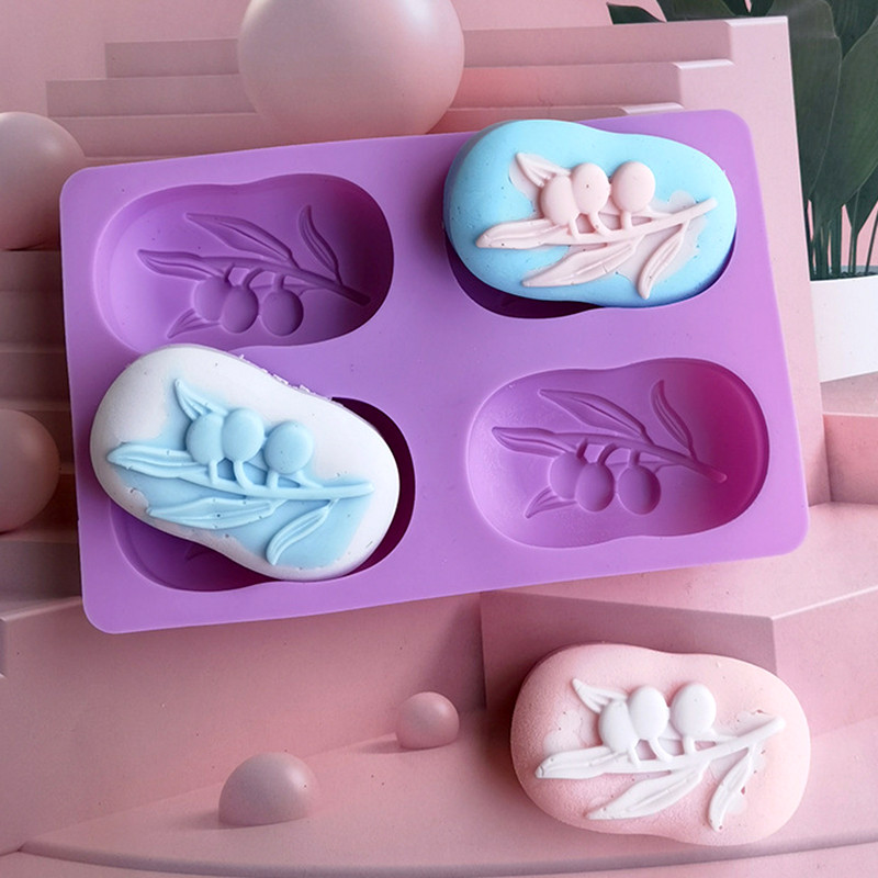 

4 Cavities Oval Olive Tree Silicone Soap Mold DIY Soap Making Kits Handmade Cake Candle Mold Gifts Craft Supplies Home Decor