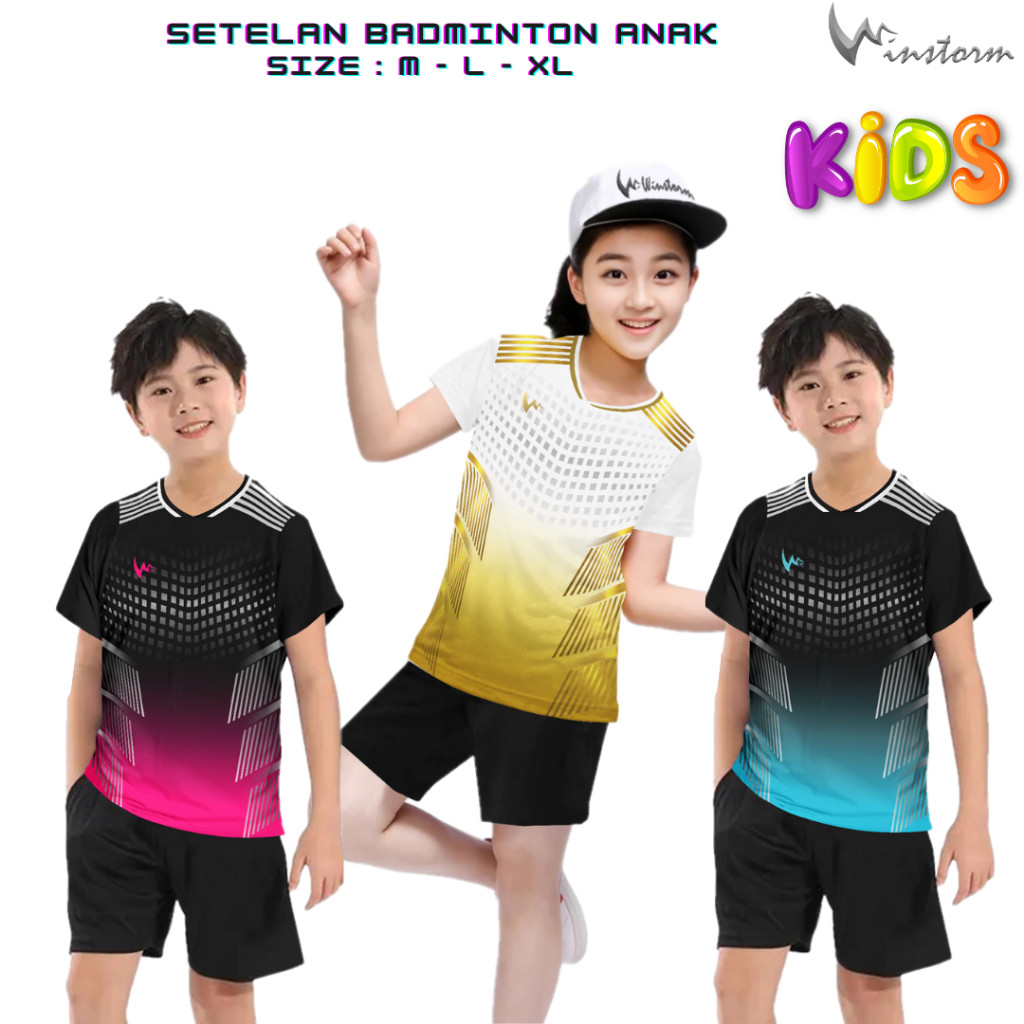 

Winstorm Set Sting Anak Setelan Badminton Anak Setelan Bulutangkis Junior Baju Badminton Kids Print