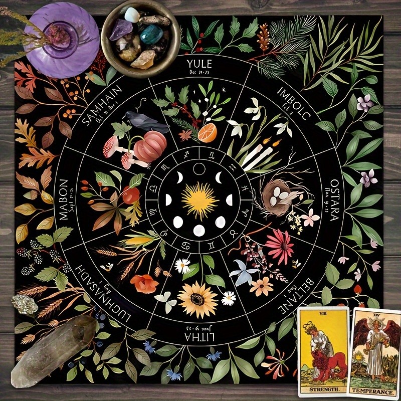 

Sun Moon Floral Tarot Cloth, Polyester Mat, Botanical Design, Astrology Tablecloth, Spiritual Accessory