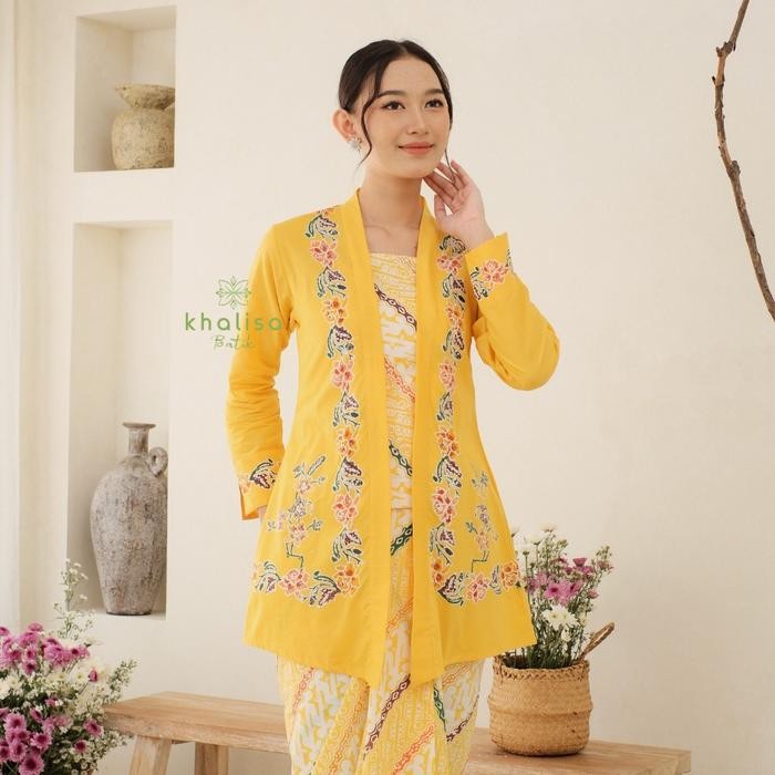 Kebaya Encim Batik Lengan Panjang Muslim by Khalisa Batik - Kuning - XS