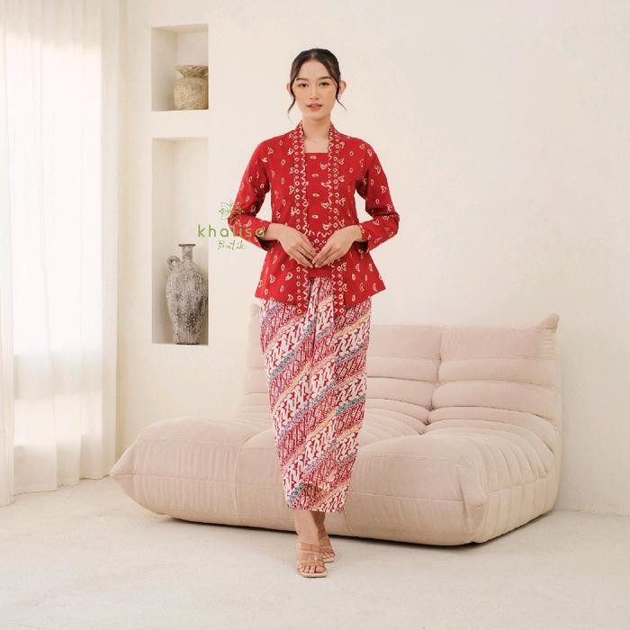 

Kebaya Kutu Baru Modern Batik Jumputan Kinasih Merah By Khalisa Batik - XS