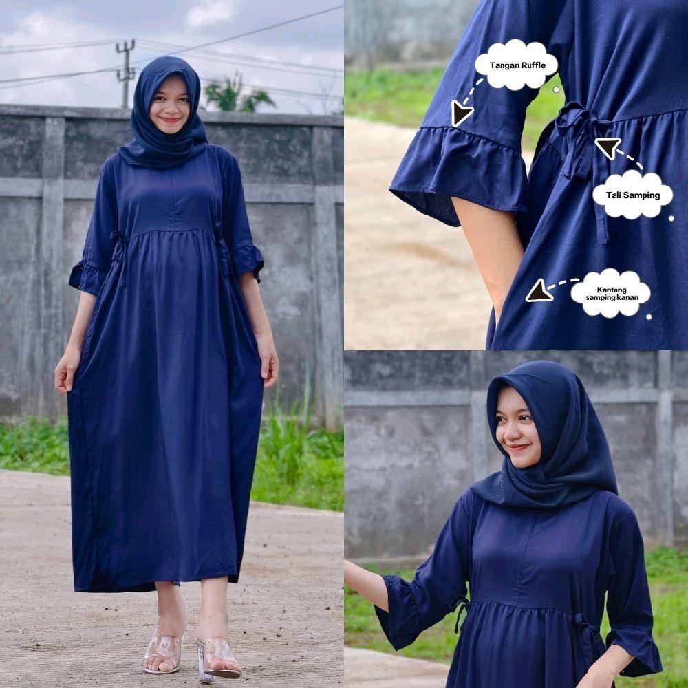 Sasmita Home Dress Rayon Twill Tebal Adem Daster Busui Nyaman Jumbo Wanita Bumil Hitam Panjang Dewas