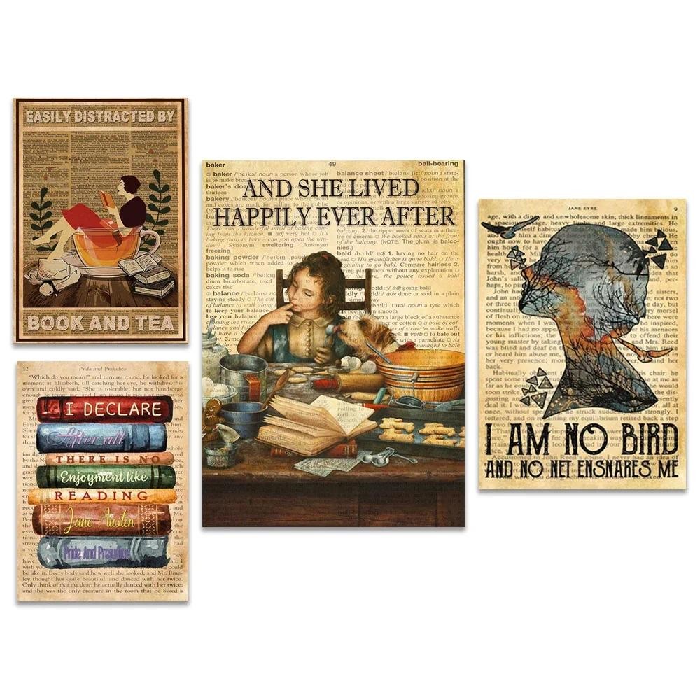 

Love Reading Vintage Poster, Love Jane Austen Novel Poster, Love Books and Tea Poster, Bookworm Book Lover Gift Retro Poster