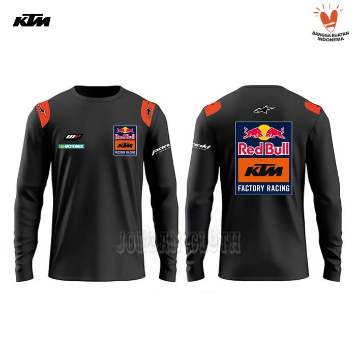 Tshirt Baju Kaos Lengan Panjang KTM Redbull Factory Racing Team - Hitam, S
