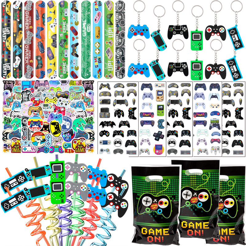 

72pcs/36pcs Video Game Party Favors Birthday Party Goodie Bag Fillers Game Theme Bracelet Keychain Sticker Straw Boys Gifts