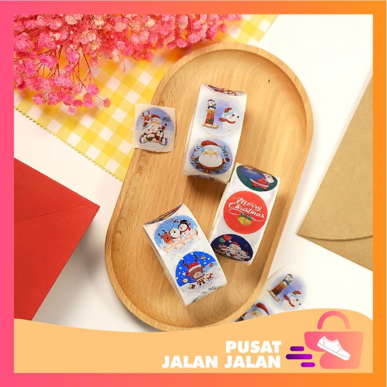 

PJJ - 6464 Stiker Label Kemasan Hampers / 500 PCS Cute Christmas Sticker / Packing Label Sticker Natal / 1 Roll 500 PCS Sticker