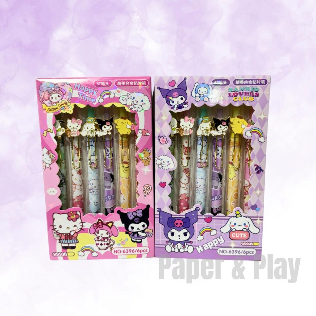 

[PAPERANDPLAY] Pen Sanrio Sweet Family Box isi 6 / Pulpen Gel Pen Sanrio Sweet Family 1 Pack 6pcs / Pena Mekanik Gel Sanrio Kuromi Hello Kitty Melody Premium 1 Pak 6 pcs / Kado Anak / Alat tulis lucu