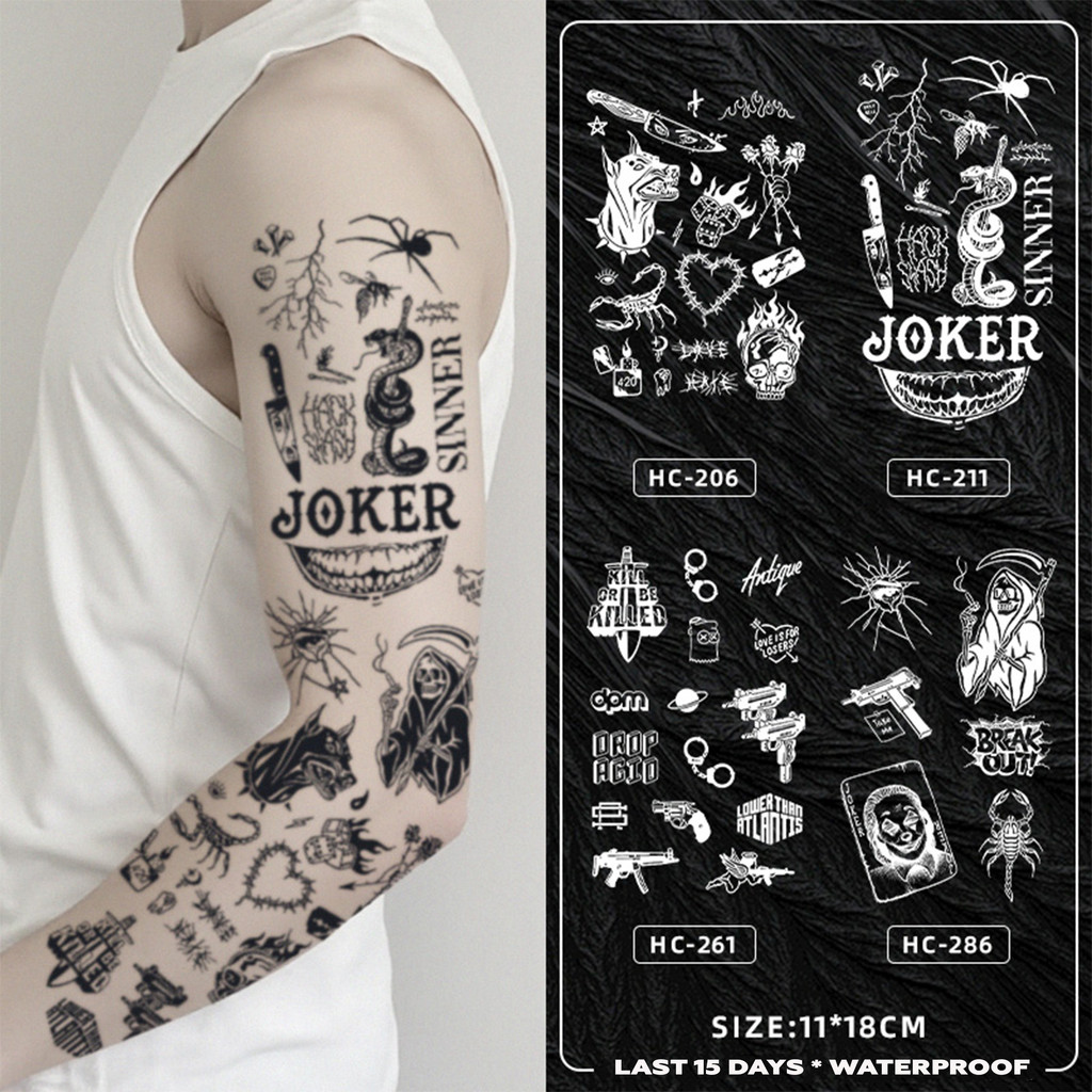 Tato Semi Permanen Desain Gothic Punk Fruit Ink 18x11cm – Stiker Temporer Unisex Waterproof