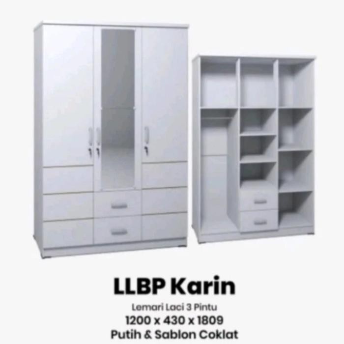 lemari baju putih 3 pintu lemari pakaian putih laci 2 cermin - Karin