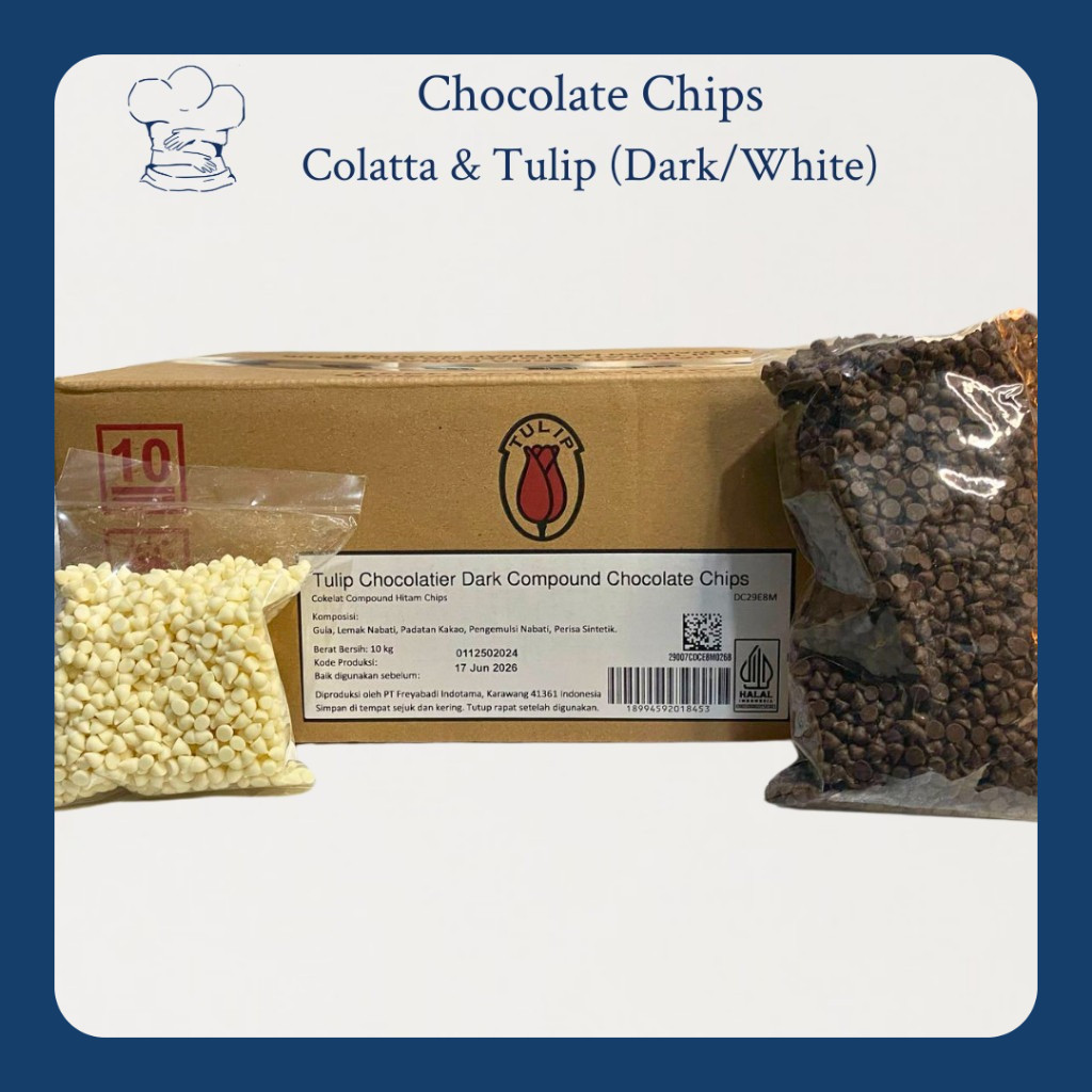 

Tulip/Colatta Chocolate Chips Dark Compound (Mini/Standar-250gr/500gr/1kg) - Coklat Baking & Topping