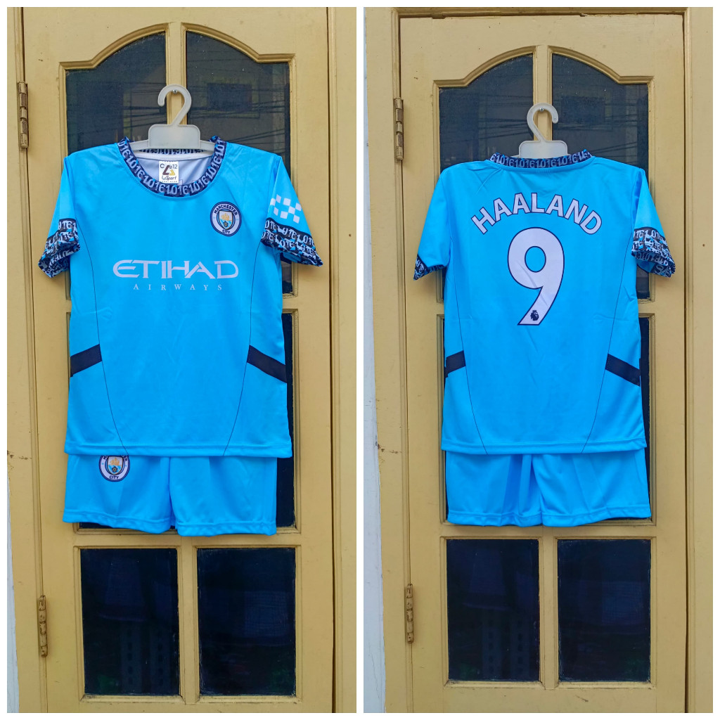 jersey baju bola anak manc city away terbaru/setelan baju haaland/jersey bola haaland printing usia 