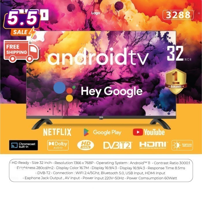 MITO LED TV 3288 32inch Google TV Android 11.0 Smart TV HD Dolby Audio