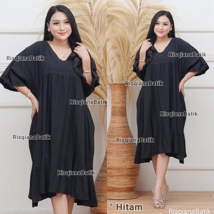 Hot Produk Daster Polos Super Jumbo LD 140 6L Dress Rempel Kekinian kancing katun Panjang Wanita - H