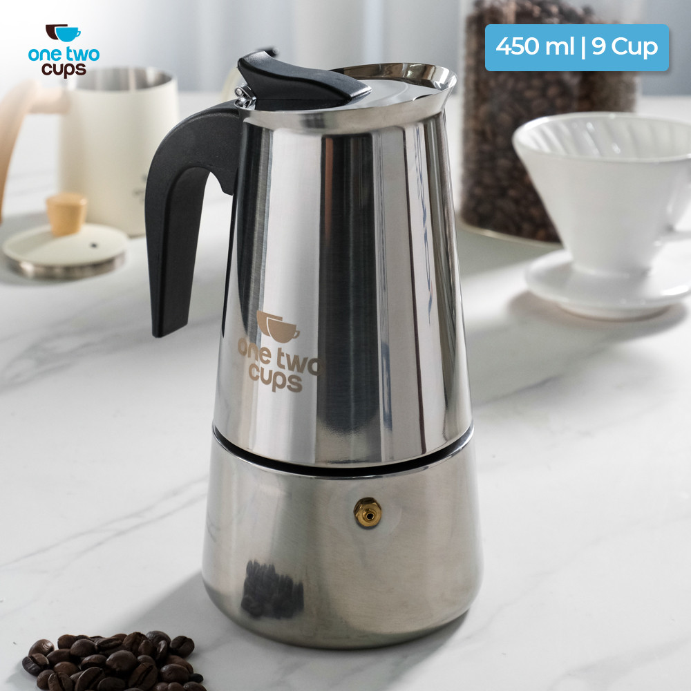 

ORIGINAL One Two Cups Moka Pot Espresso Coffee Maker Stovetop 9 Cup 450ml - Z20
