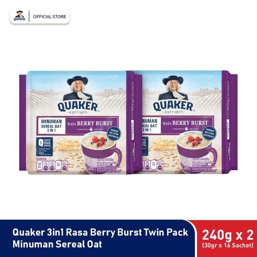 

Quaker 3in1 Berry Burst Polybag 240g Minuman Sereal Oats (Isi 8 sachet) x2