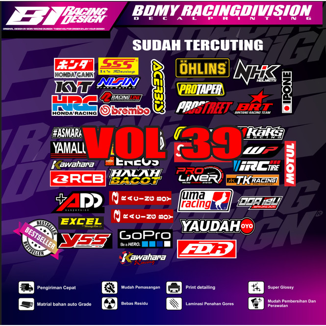 

39 Lembar Stiker SPONSOR RACING sudah terpotong bahan graftack BDMY