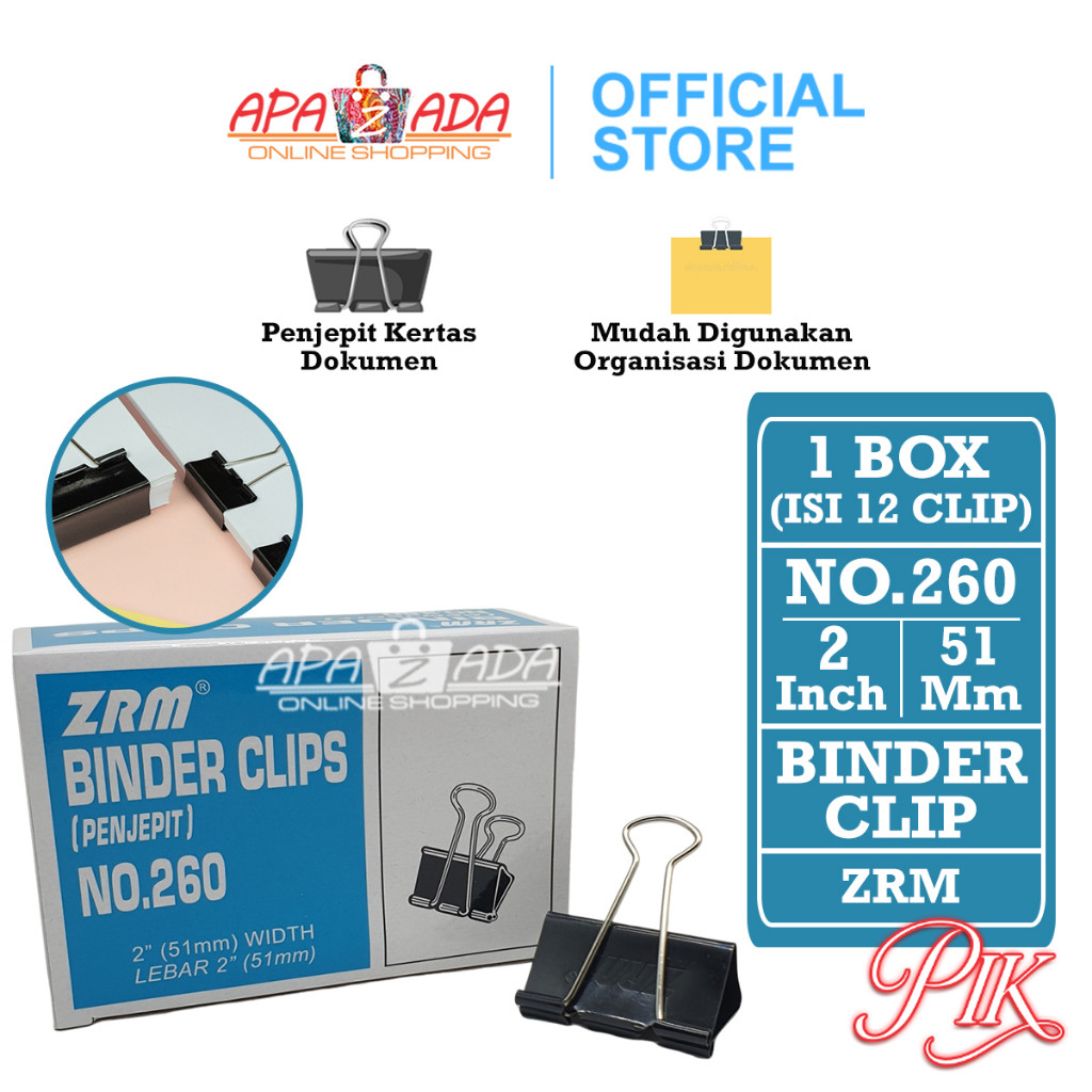 

Apazada Binder Klip No.260 [1 Box - 12 Pcs Klip] / Binder Clip / Klip Hitam / Klip Kecil Besar / Penjepit Kertas ZRM