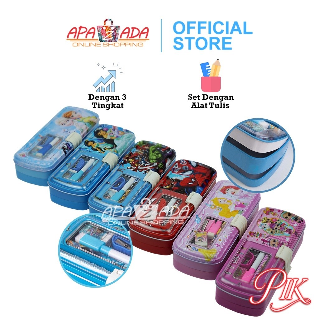 

Apazada Tempat Pensil Kaleng 3 Tingkat Set Alat Tulis Dan Whiteboard / Tepak Kotak Pensil Anak Karakter / Pencil Case Fancy CC-29