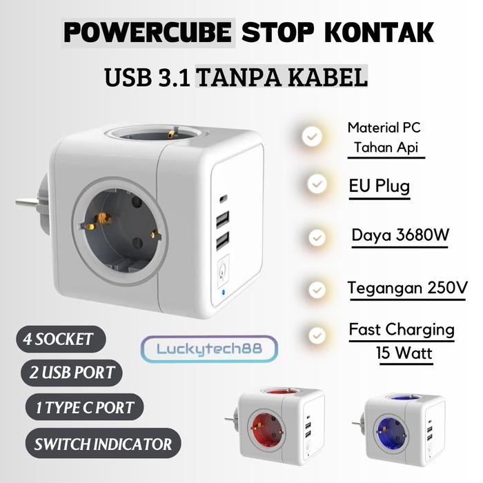 POWERCUBE STOP KONTAK SOCKET POWERCUBE USB 3.1 TANPA KABEL - Abu-abu