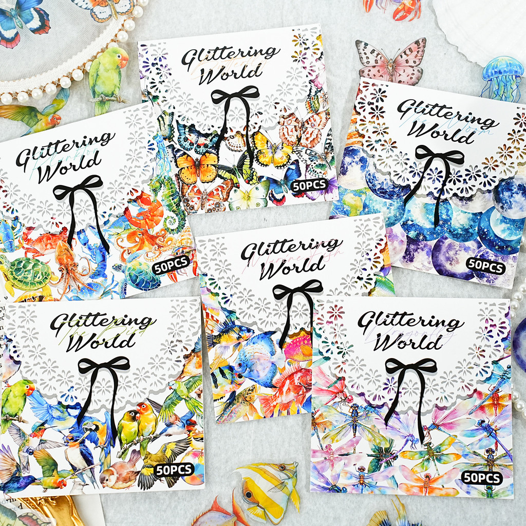 

50pcs/1lot Kawaii Scrapbook Stickers Colorful World Junk Journal Gold Planner Stationery Sticker Planner Decorative