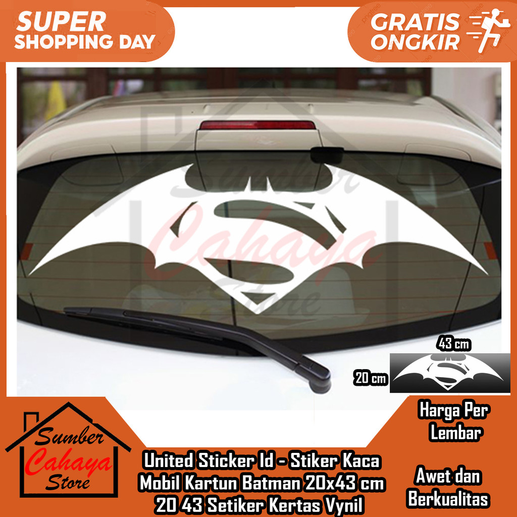 United Sticker Id - Stiker Kaca Mobil Kartun Batman 20x43cm 20 43 cm Betmen Setiker Kertas Vynil Ora