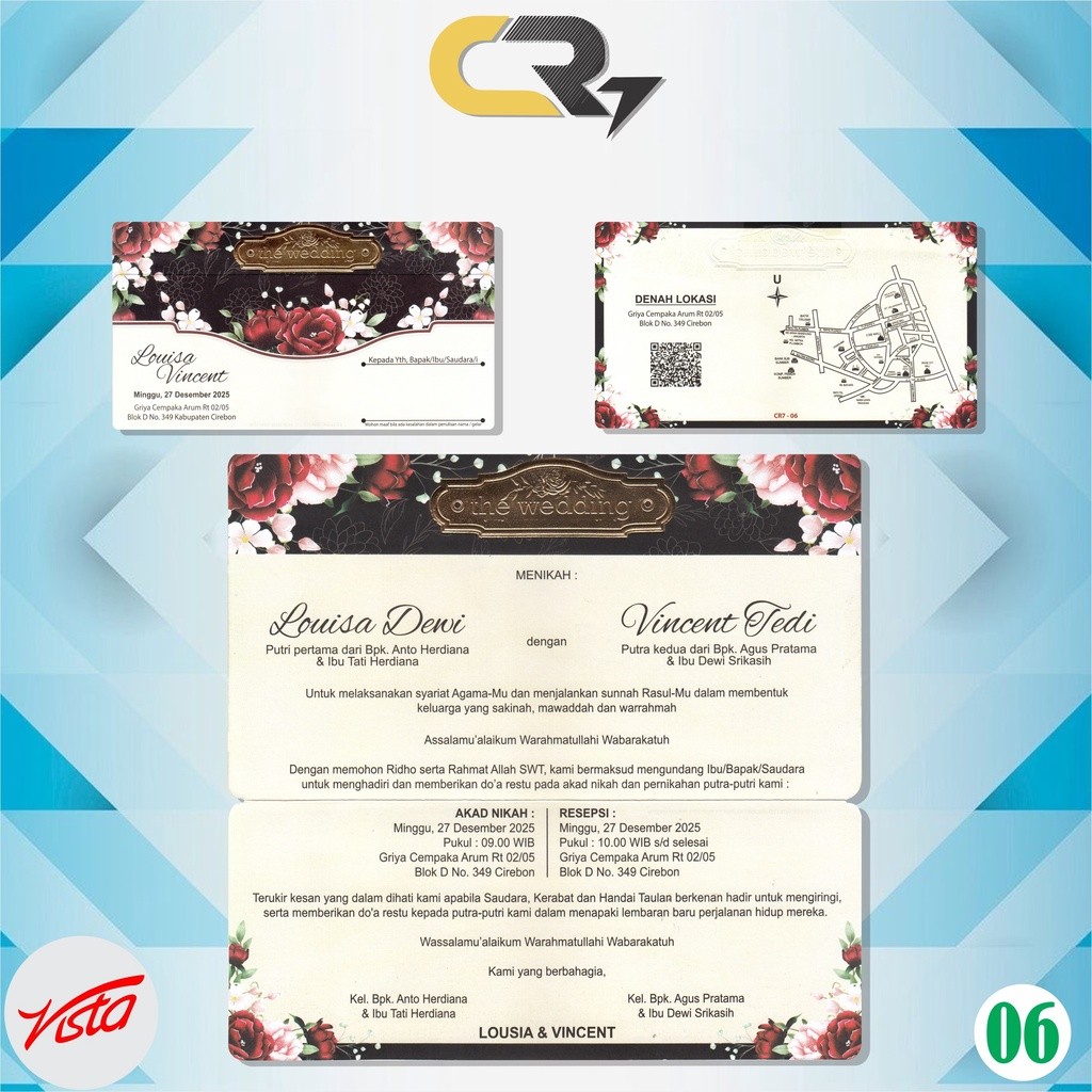 Undangan pernikahan blangko cr7- 06 nikah wedding simple DIY Print makassar harga ukuran plastik
