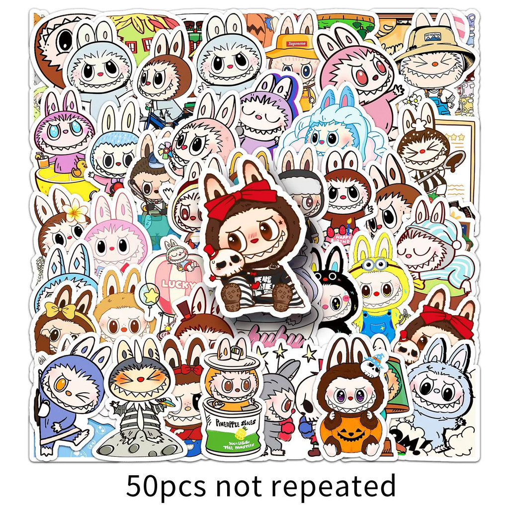 

Labubu Stickers Cute Multi-purpose Stickers Waterproof Decorative Refrigerator Computer Stickers 50pcs/bag