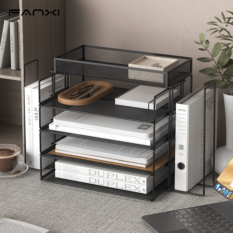 4-Tier Desk Organizer Stackable Paper Tray Paper File Organizer for Desk Mesh Stackable Paper Tray D