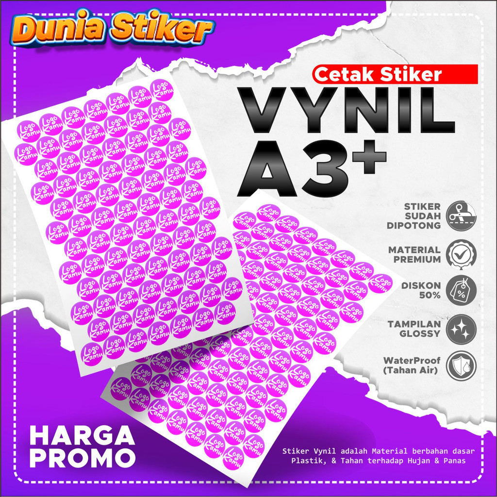 

Stiker Vynil A3 Tahan Air | Cetak Stiker Label Kemasan / Label Usaha Makanan - Free Desain