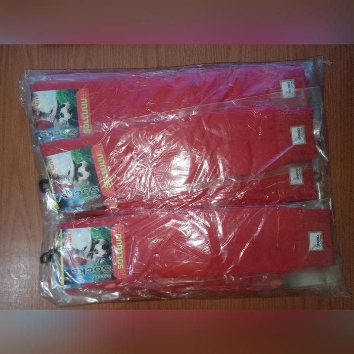 [Promo] ISI 12 Pasang Kaos Kaki Sepak Bola Futsal Panjang Dewasa Hitam Putih - Merah