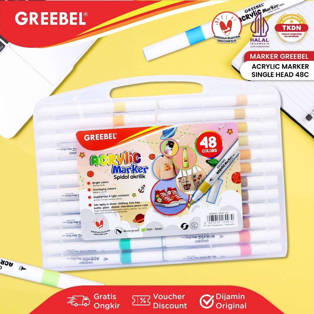

NEW GREEBEL Spidol Acrylic Marker Single Head / Sketsa Marker Set Spidol Warna Warni 12 18 24 36 48 Warna PREMIUM