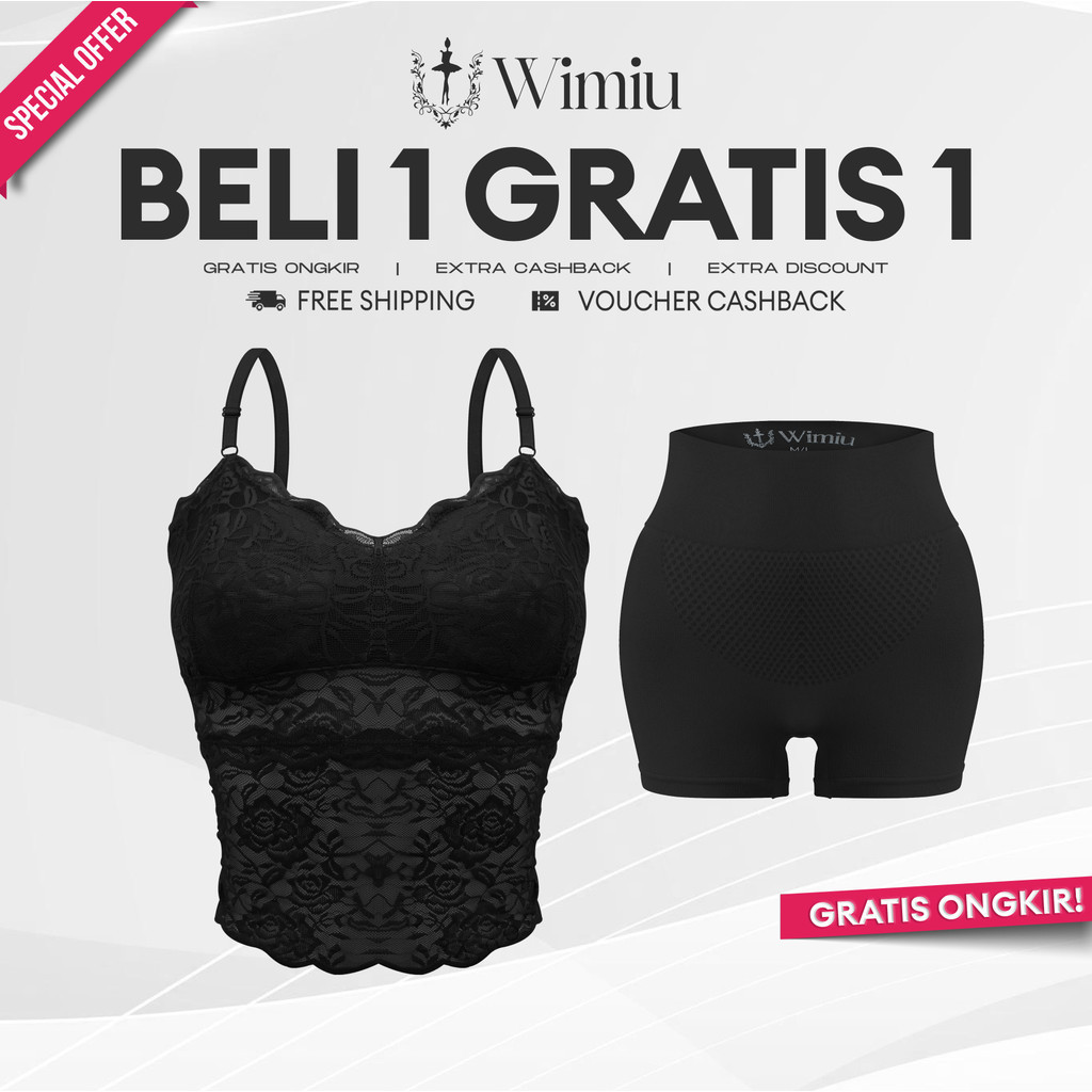 WIMIU PAKET HEMAT BELI 1PCS TANKTOP BRALETTE BRA BUSA RENDA LACE BRUKAT 100157 GRATIS 1PCS CD CELANA