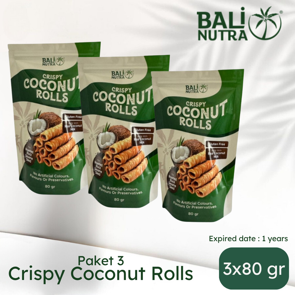 

PAKET HEMAT 3 : BALI NUTRA Coconut Rolls Crispy 3x80gr - Snack Gluten Free