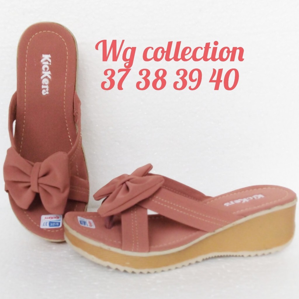 [PREMIUM ORIGINAL] Sandal Wanita Kickers Wedges Warna Salem model Stylish HAG-057-SALEM