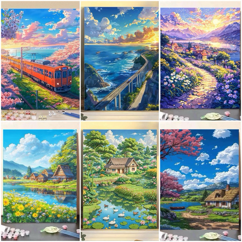 

FRAMED Paint BY Number Aesthetic DIY Painting Kit Kanvas Lukisan 30x40cm termasuk bingkai kayu