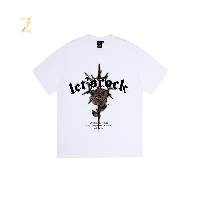 Kaos Oblong Besar Motif Mawar Hitam Putih Katun Lembut